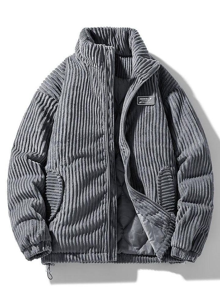 Ribbed padded jacket with stand collar, long sleeves and front zip