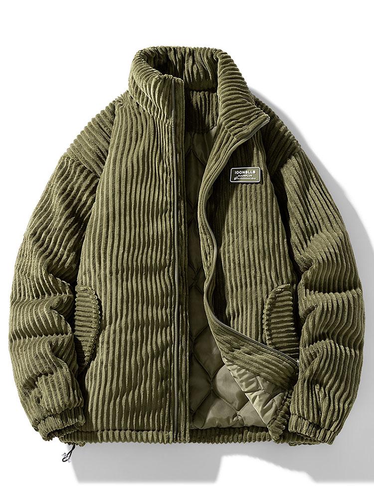 Ribbed padded jacket with stand collar, long sleeves and front zip