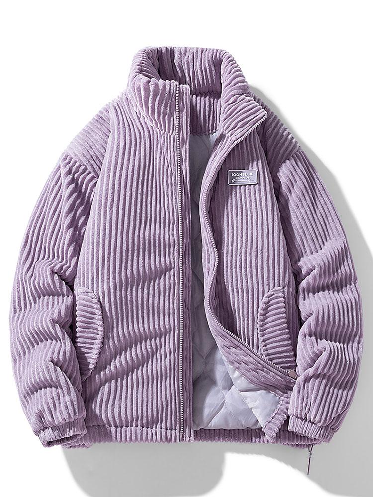 Ribbed padded jacket with stand collar, long sleeves and front zip