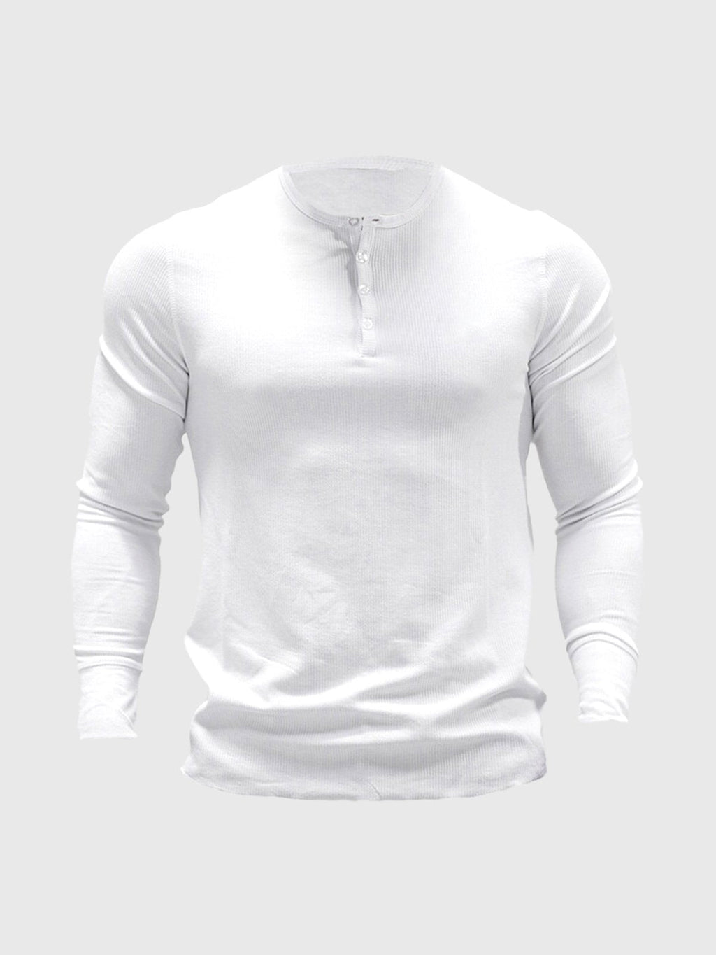 Men's ribbed henley sweater with long sleeves and button placket