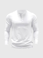 Men's ribbed henley sweater with long sleeves and button placket