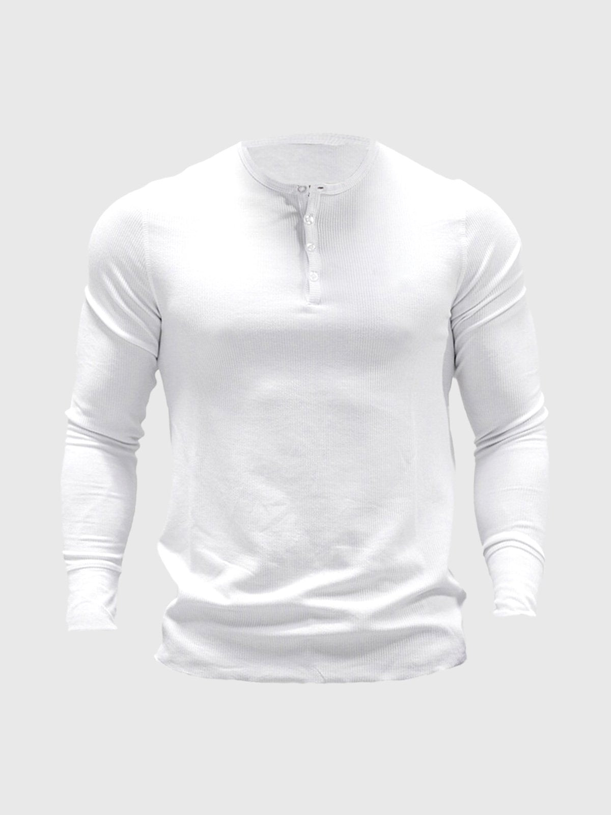 Men's ribbed henley sweater with long sleeves and button placket