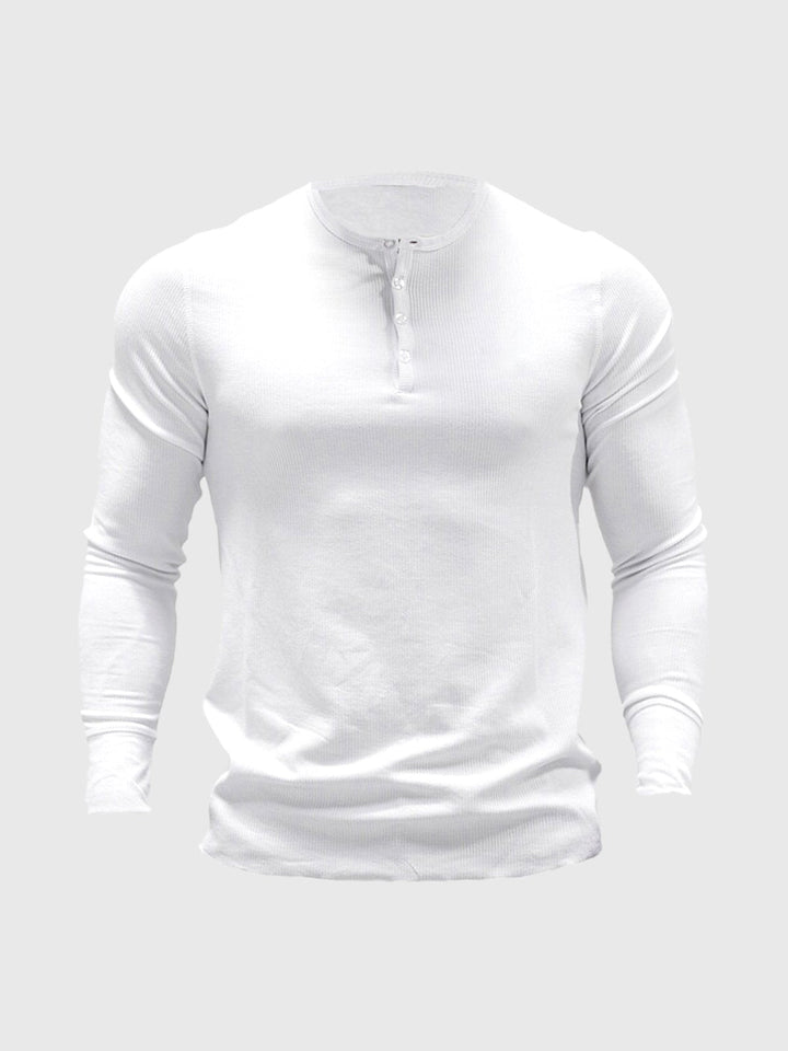 Men's ribbed henley sweater with long sleeves and button placket