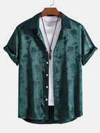 Men's floral short sleeve shirt with point collar and button front