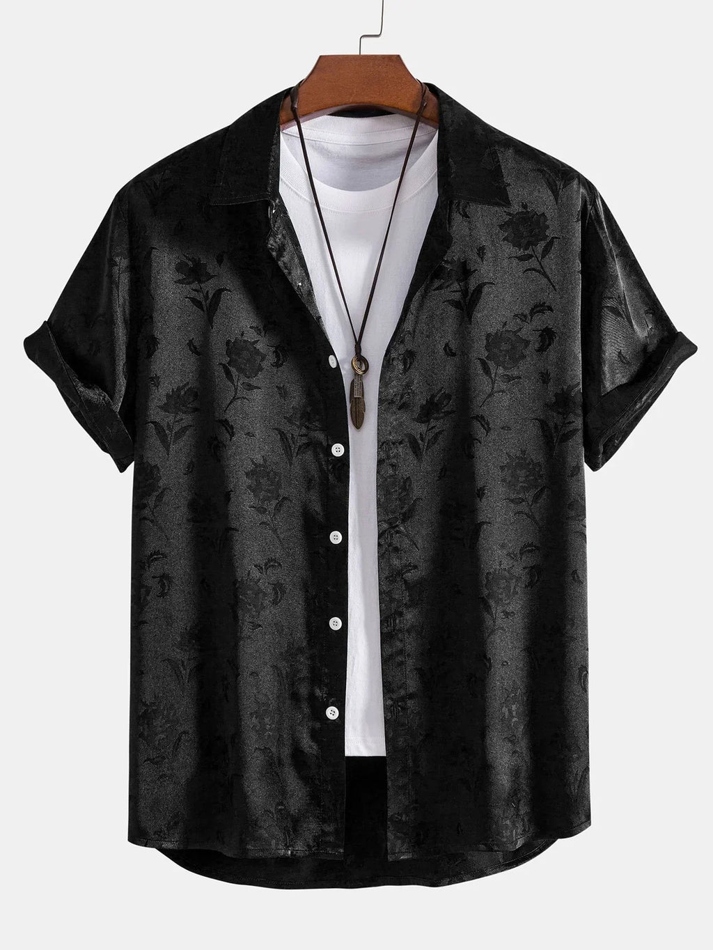 Men's floral short sleeve shirt with point collar and button front