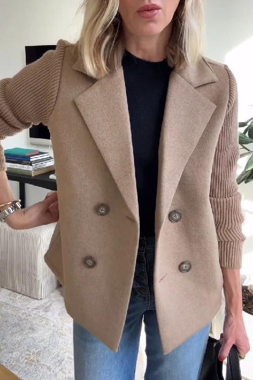 Women's double-breasted blazer with pink front and ribbed sleeves