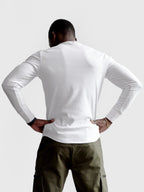 Men's ribbed henley sweater with long sleeves and button placket