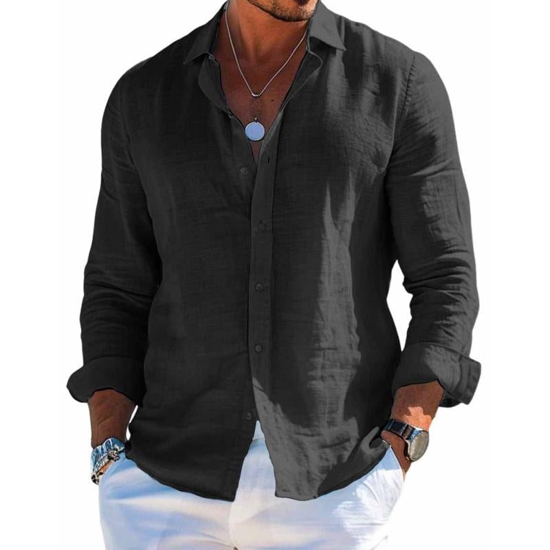 Men's casual button-up shirt with point collar and long sleeves