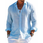 Men's casual button-up shirt with point collar and long sleeves