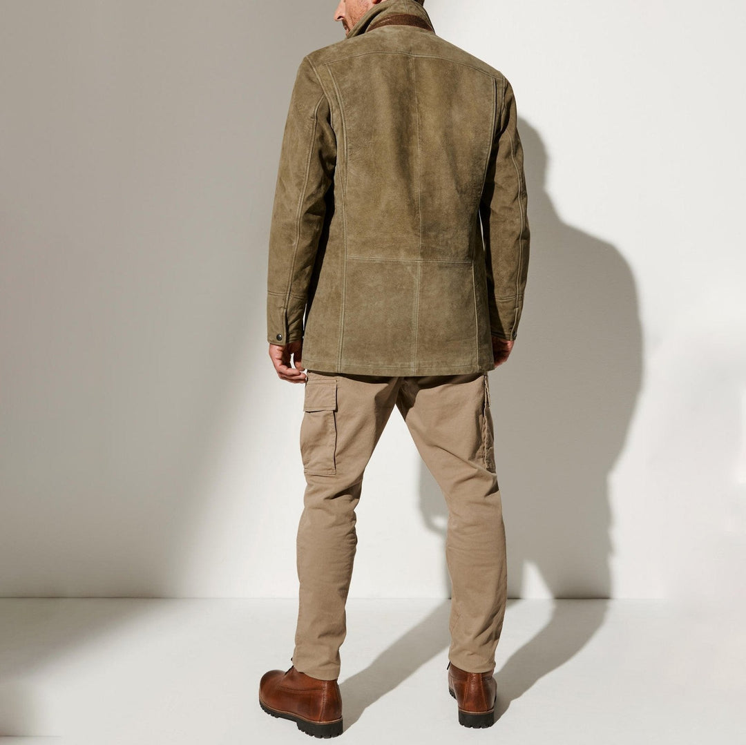 Men's vintage suede-look jacket with layered collar and button front