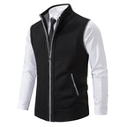 Men's knitted zip-front vest with high collar and pockets