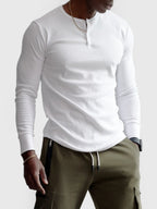 Men's ribbed henley sweater with long sleeves and button placket