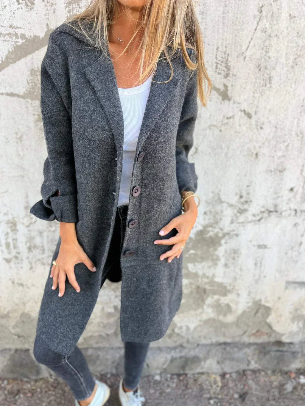Women's single-breasted lapel coat