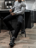 Men's ribbed henley sweater with long sleeves and button placket