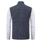 Men's knitted zip-front vest with high collar and pockets
