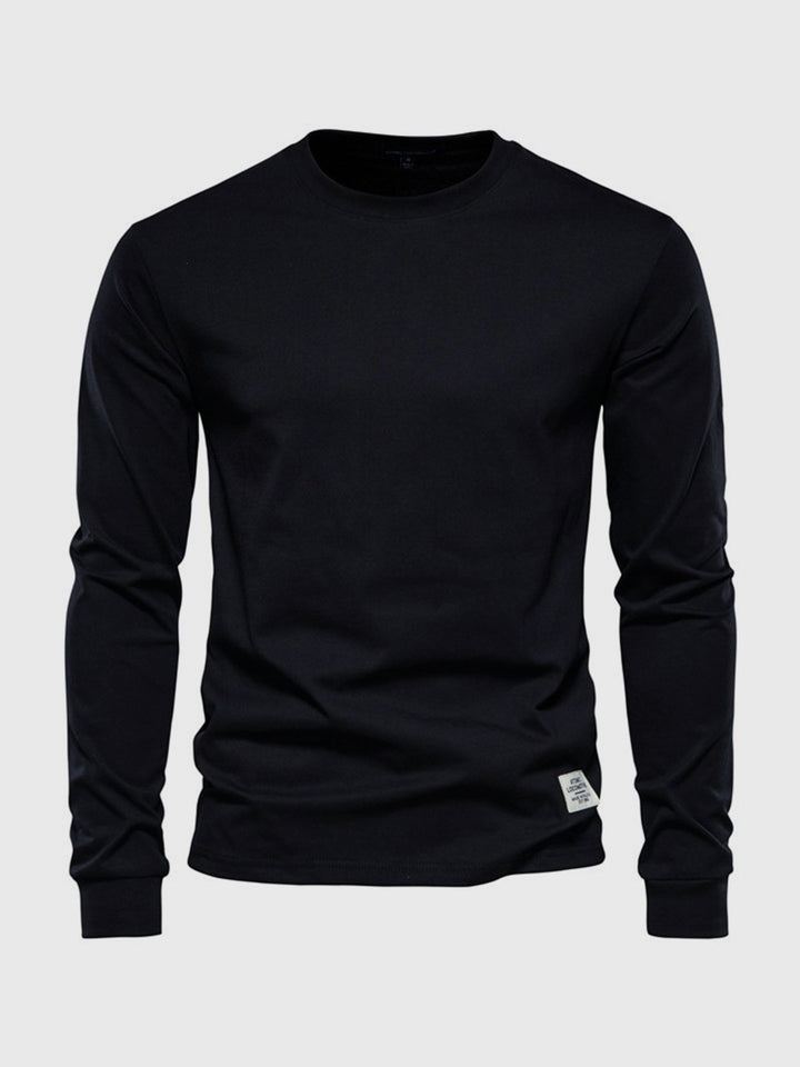 Men's long sleeve crew neck sweatshirt with ribbed cuffs and hem