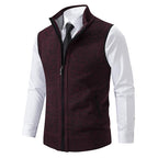 Men's knitted zip-front vest with high collar and pockets