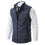 Men's knitted zip-front vest with high collar and pockets