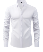 Men's long sleeve formal shirt with point collar, button front and curved hem