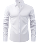 Men's long sleeve formal shirt with point collar, button front and curved hem