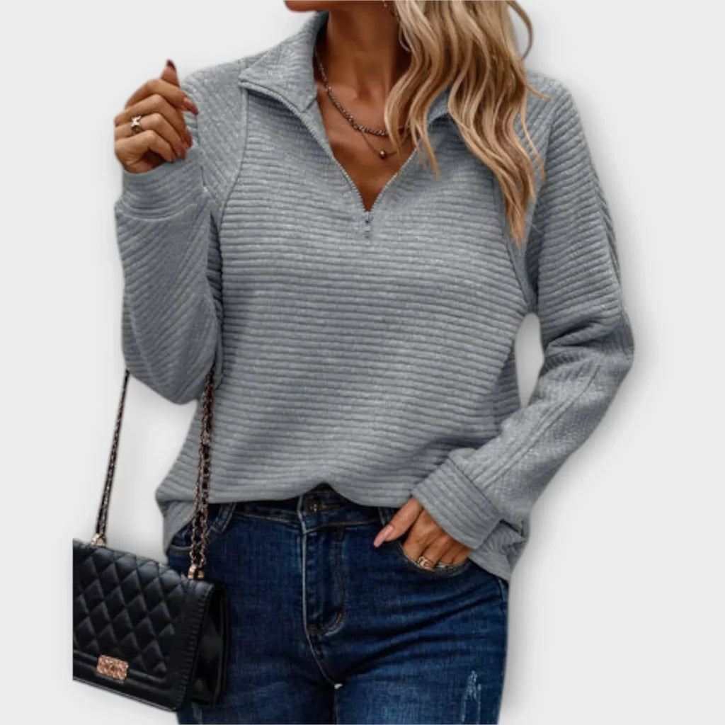 Women's ribbed half-zip pullover with mock neck