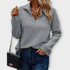 Women's ribbed half-zip pullover with mock neck