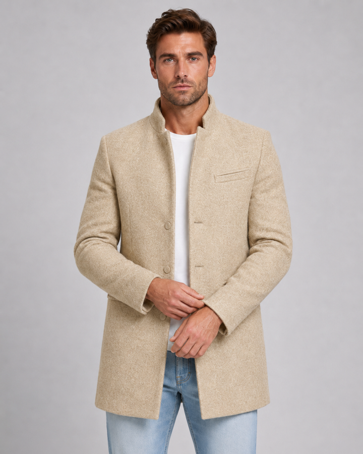 Men's Stand Collar Wool-Blend Look Coat