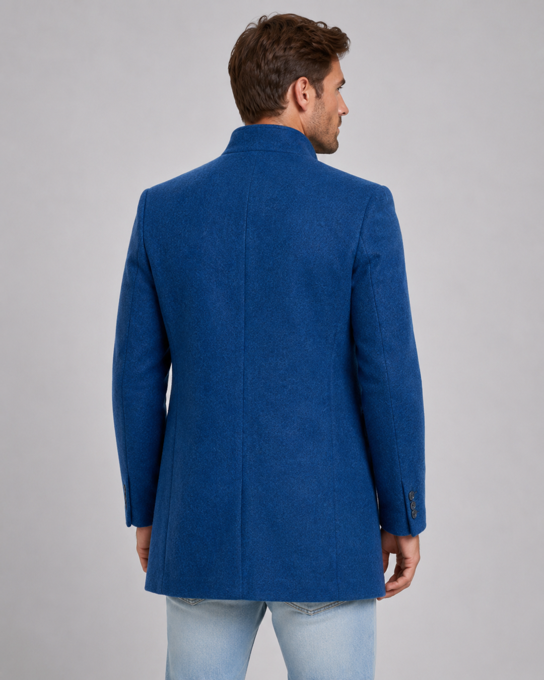 Men's Stand Collar Wool-Blend Look Coat