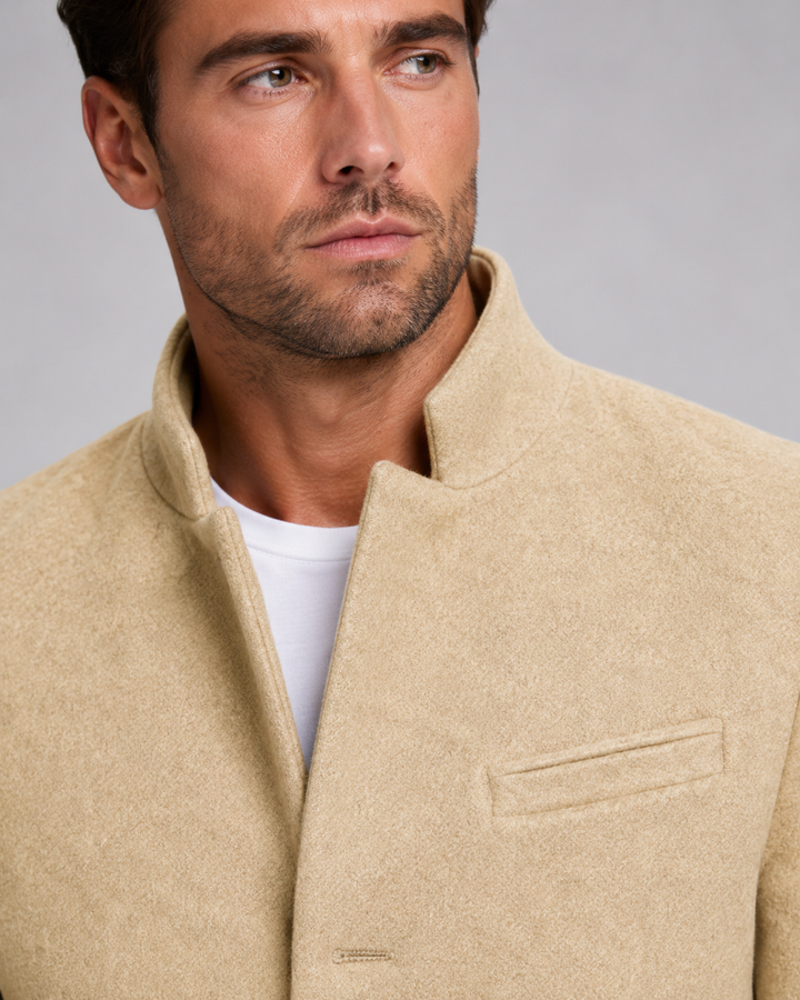 Men's Stand Collar Wool-Blend Look Coat