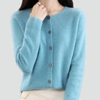 Women's plain knitted button-front cardigan with V-neckline and long sleeves
