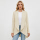 Women's open front textured cable cardigan with long sleeves and draped front panels