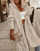 Women's longline cable knit hooded cardigan