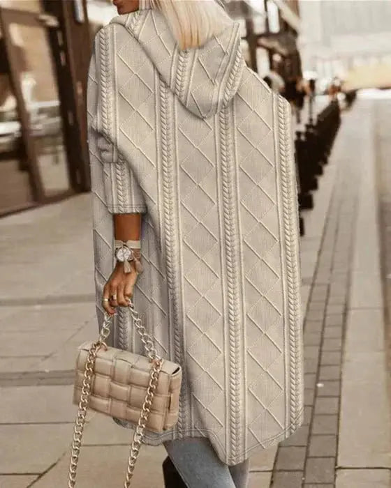 Women's longline cable knit hooded cardigan