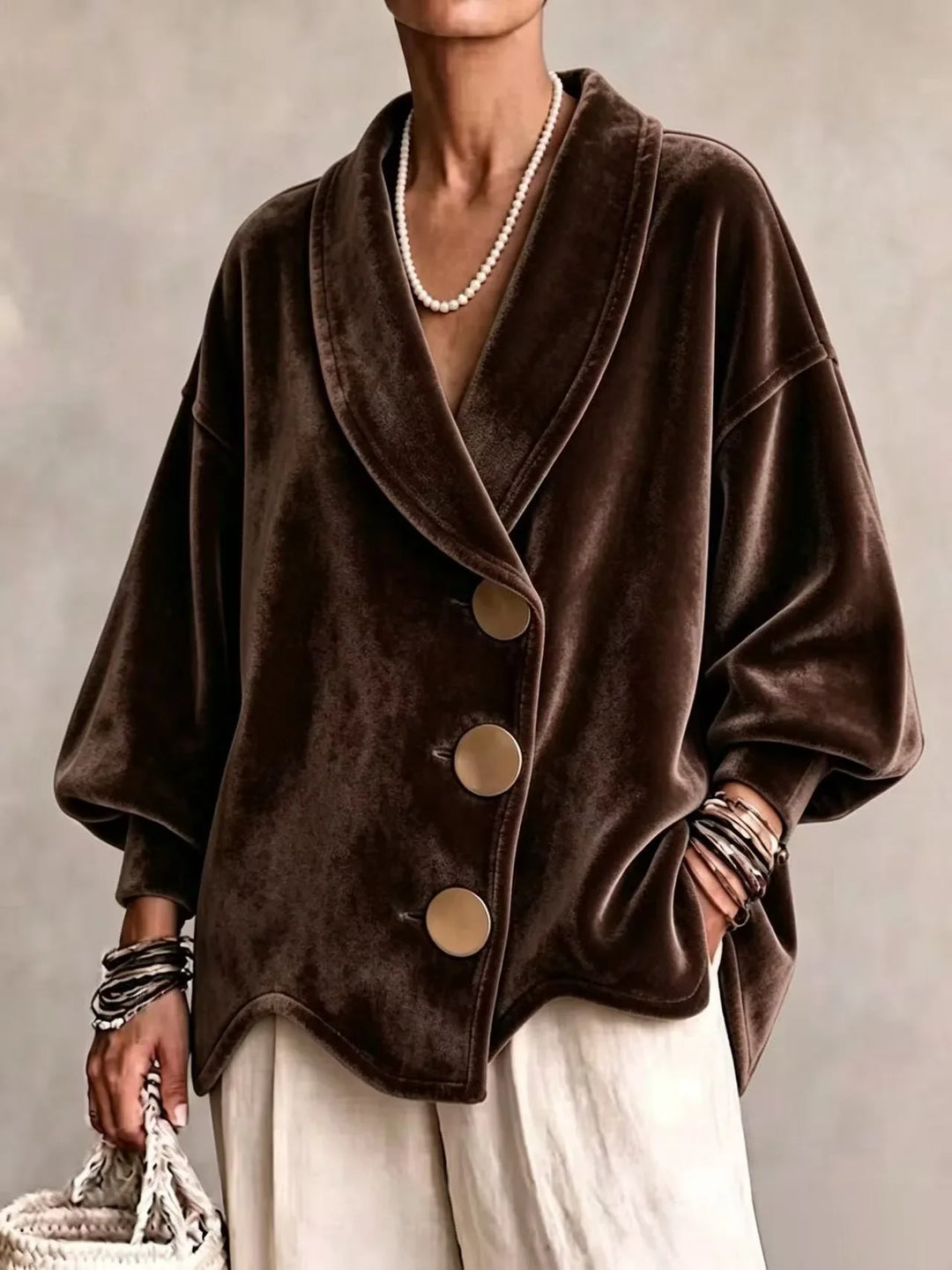 Women's Velvet Shawl-Collar Cardigan Jacket