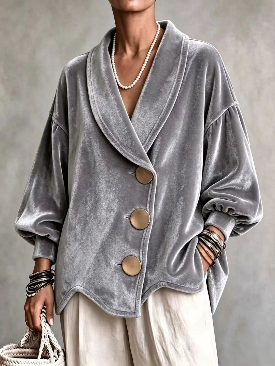 Women's Velvet Shawl-Collar Cardigan Jacket