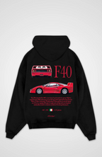 Oversized hoodie with red F40 car graphic on the back