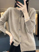 Women's plain button-front cardigan with round neck and long sleeves