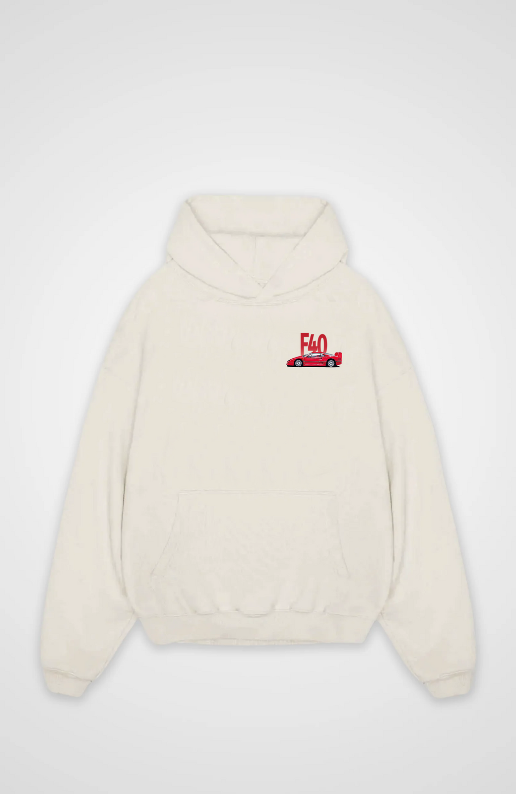Oversized hoodie with red F40 car graphic on the back
