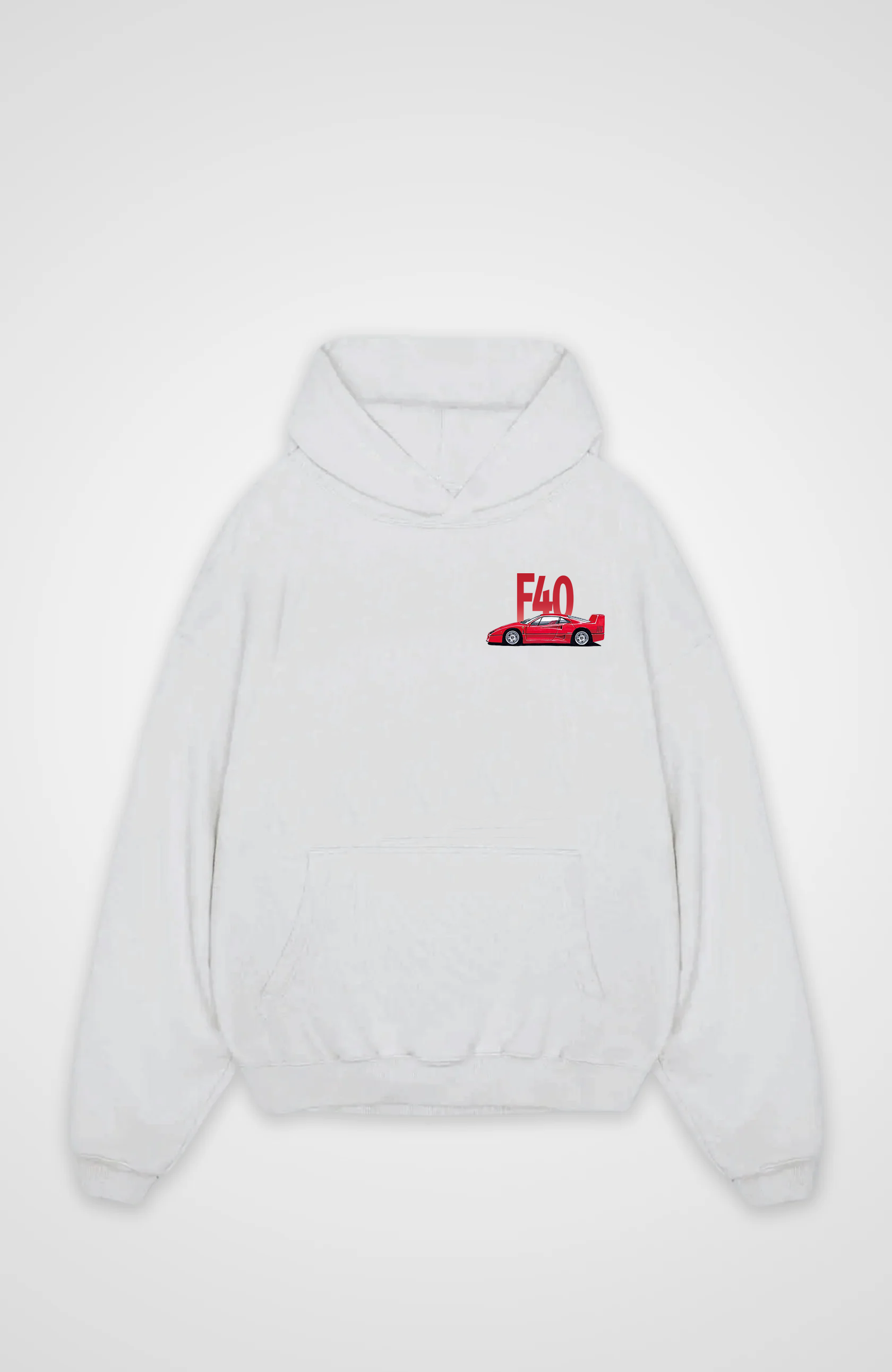 Oversized hoodie with red F40 car graphic on the back