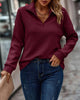 Women's ribbed half-zip jumper with mock neckline and long sleeves