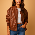 Women's baseball bomber jacket with ribbed trims and front zipper