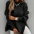Women's textured knit jumper shown in black, grey and beige
