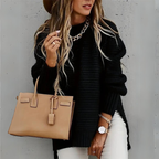 Women's textured knit jumper shown in black, grey and beige