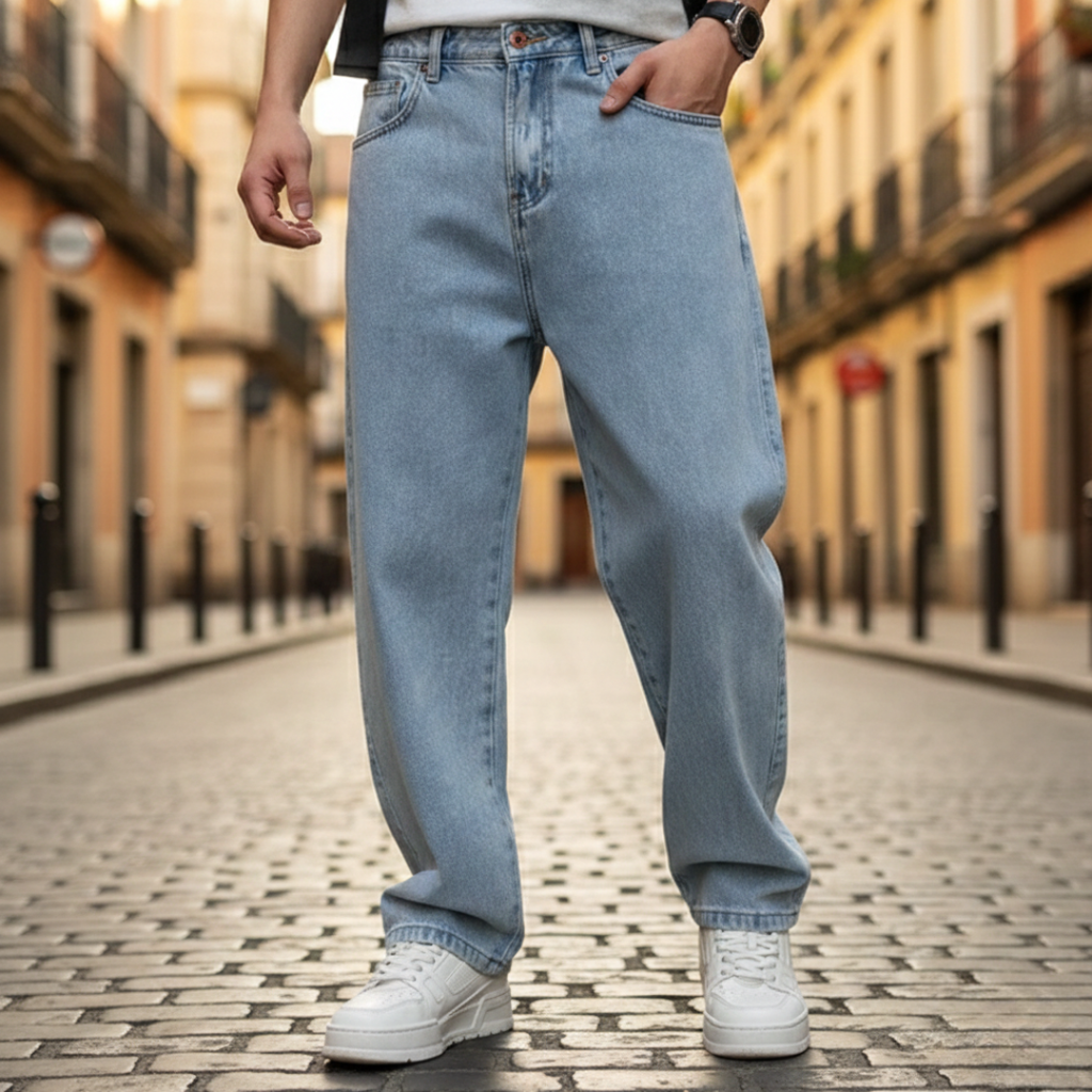 Men's regular-fit straight leg jeans with five-pocket design