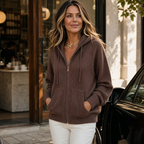 Women's oversized hooded knit cardigan with zip front and front pockets