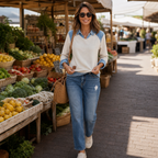 Women's colourblock sweatshirt with denim-style yoke and long sleeves