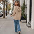 Women's ribbed knit hooded jumper with button front and long sleeves