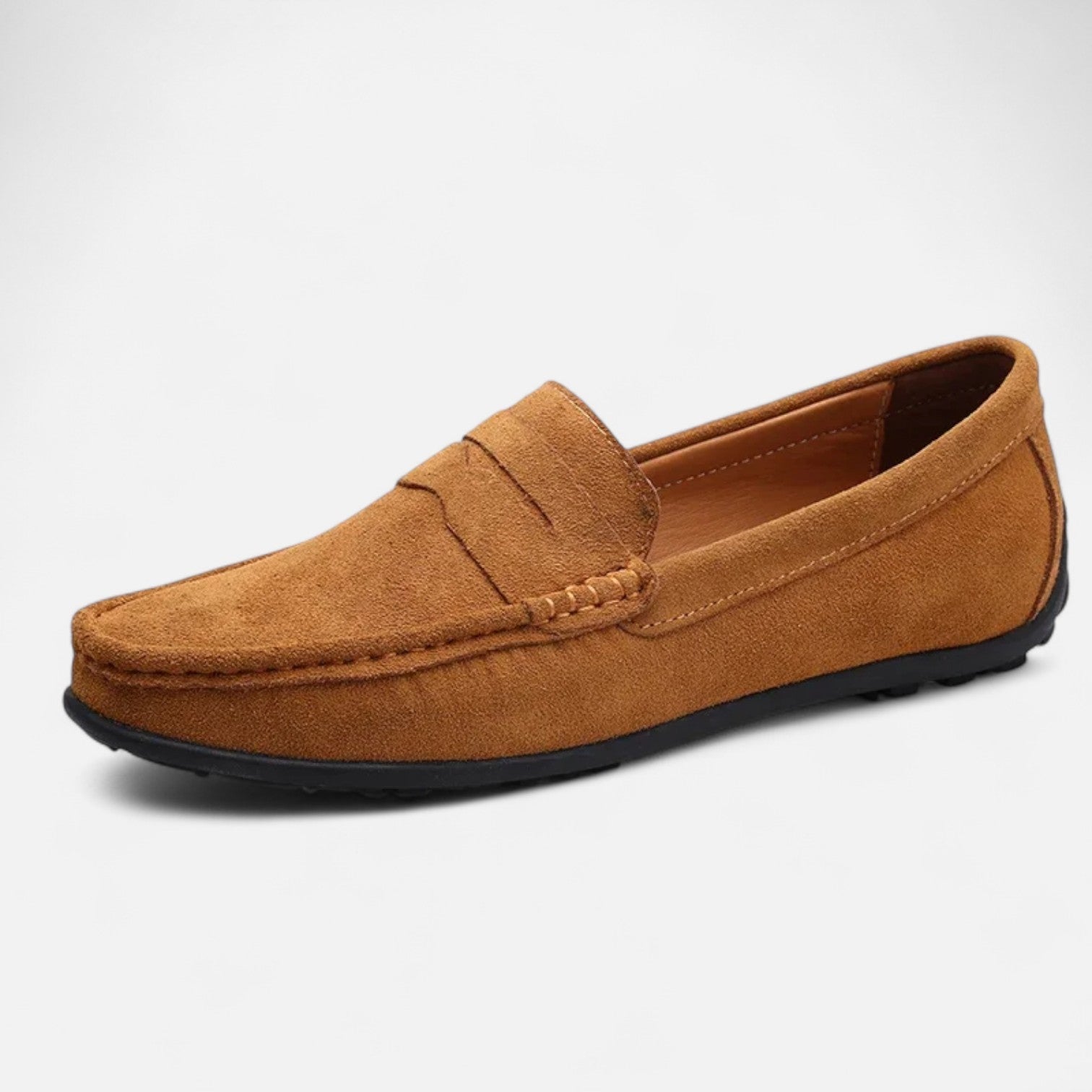 Men's slip-on suede loafers with moccasin stitching
