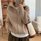 Women's ribbed hooded cardigan with front zip