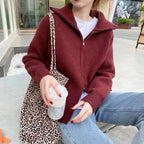 Women's ribbed hooded cardigan with front zip